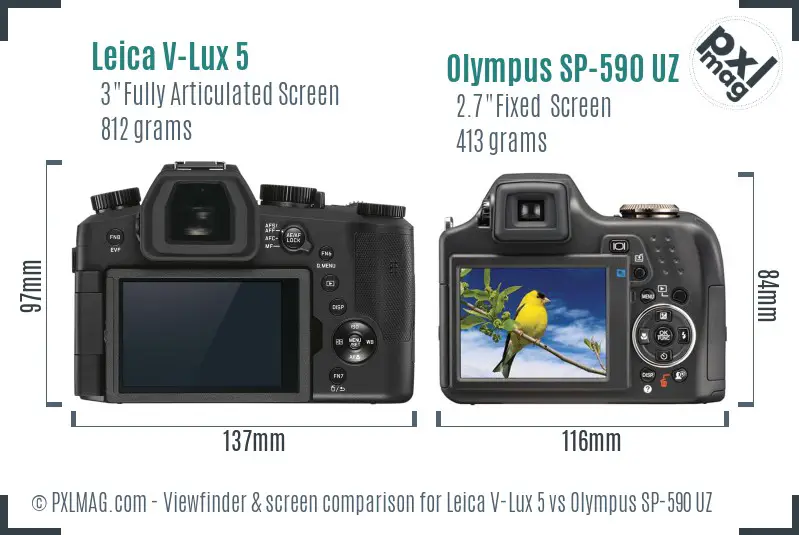 Leica V-Lux 5 vs Olympus SP-590 UZ Screen and Viewfinder comparison