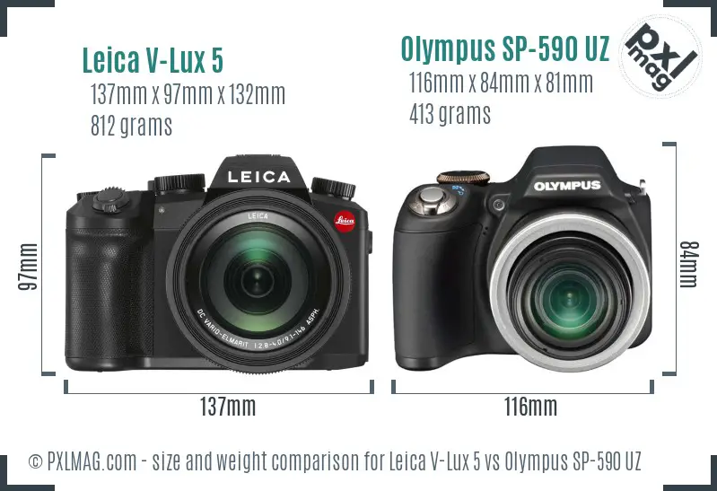 Leica V-Lux 5 vs Olympus SP-590 UZ size comparison