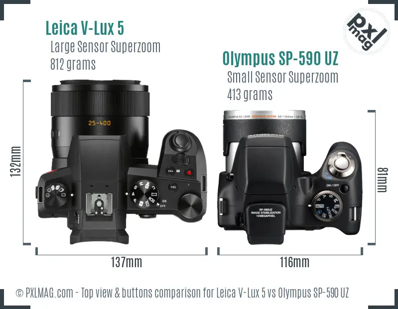 Leica V-Lux 5 vs Olympus SP-590 UZ top view buttons comparison