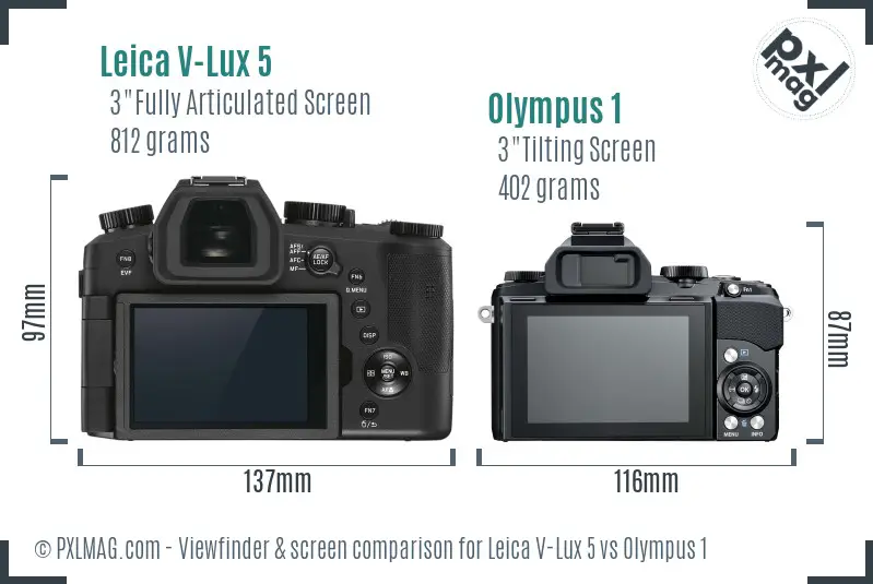 Leica V-Lux 5 vs Olympus 1 Screen and Viewfinder comparison