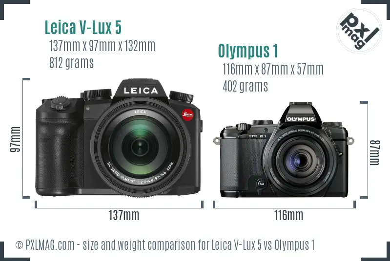 Leica V-Lux 5 vs Olympus 1 size comparison