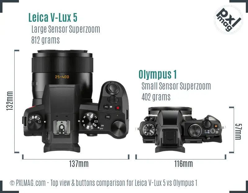 Leica V-Lux 5 vs Olympus 1 top view buttons comparison