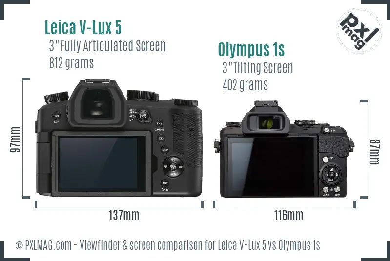 Leica V-Lux 5 vs Olympus 1s Screen and Viewfinder comparison