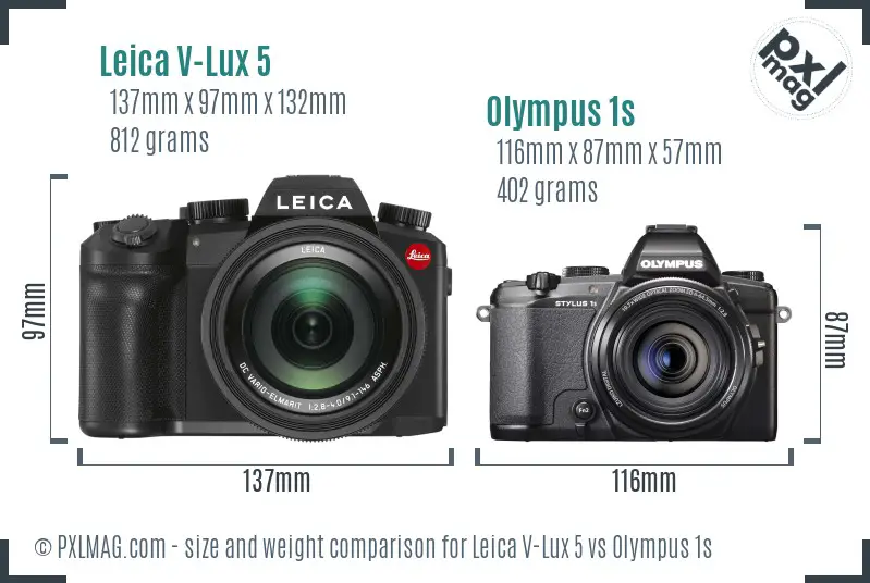 Leica V-Lux 5 vs Olympus 1s size comparison