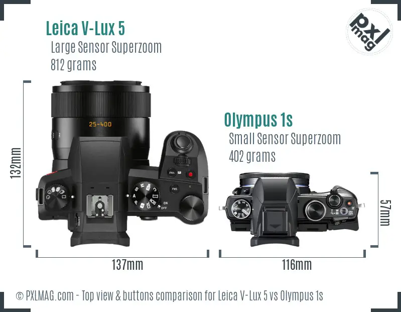 Leica V-Lux 5 vs Olympus 1s top view buttons comparison