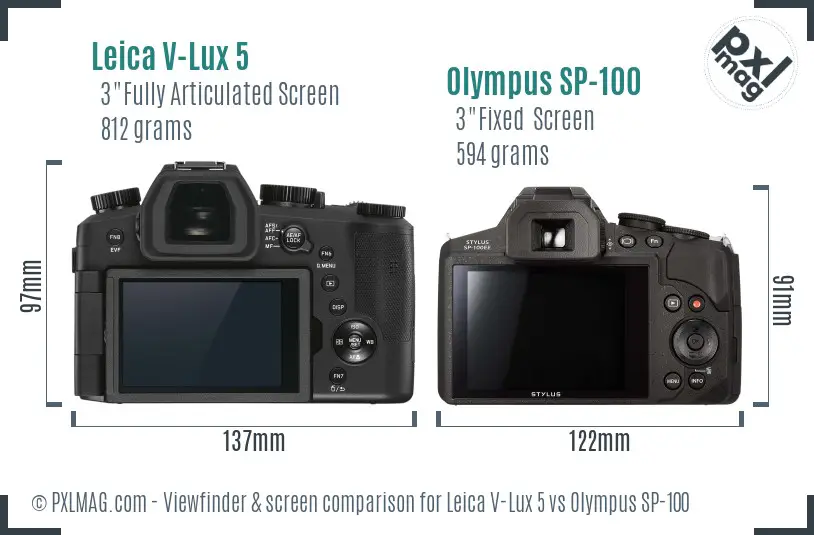 Leica V-Lux 5 vs Olympus SP-100 Screen and Viewfinder comparison