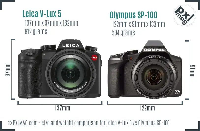 Leica V-Lux 5 vs Olympus SP-100 size comparison