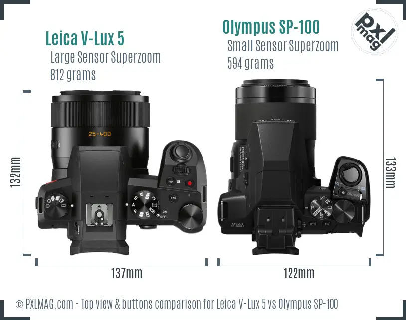 Leica V-Lux 5 vs Olympus SP-100 top view buttons comparison