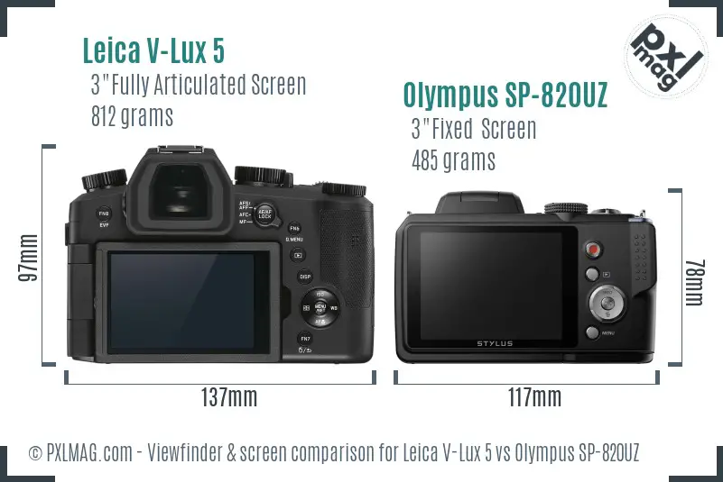 Leica V-Lux 5 vs Olympus SP-820UZ Screen and Viewfinder comparison
