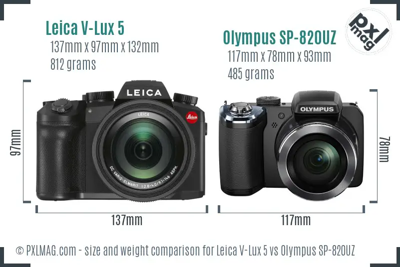 Leica V-Lux 5 vs Olympus SP-820UZ size comparison