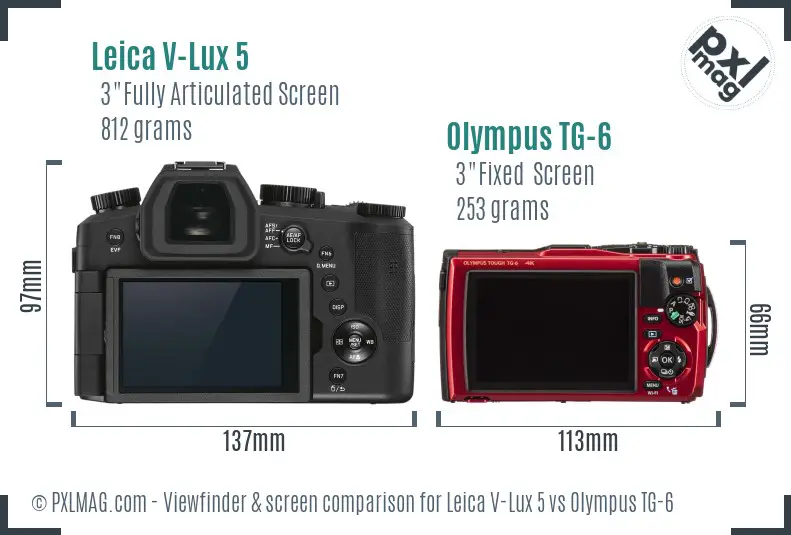 Leica V-Lux 5 vs Olympus TG-6 Screen and Viewfinder comparison
