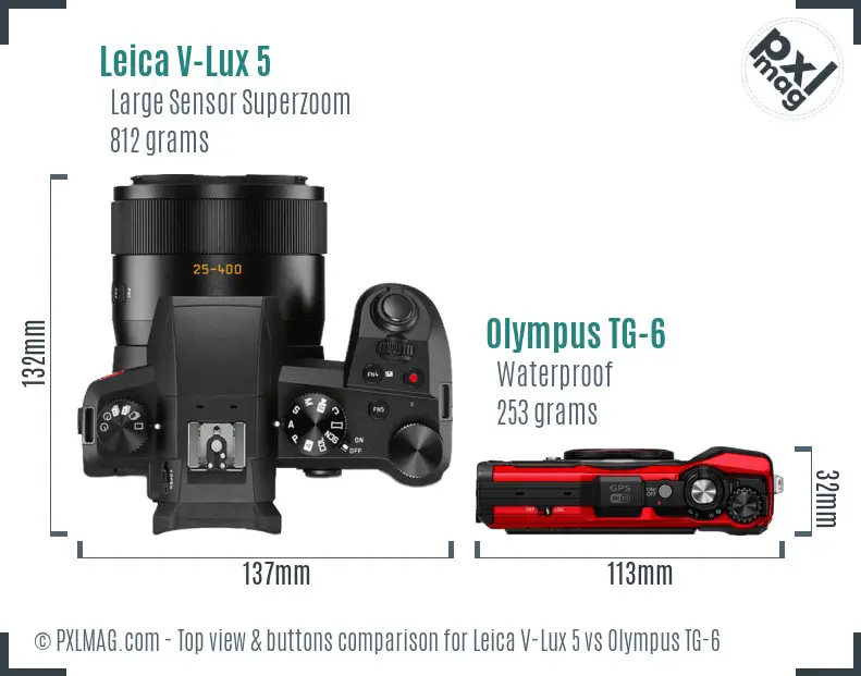 Leica V-Lux 5 vs Olympus TG-6 top view buttons comparison