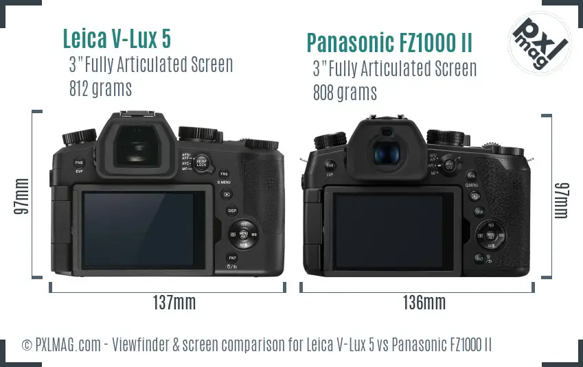Leica V-Lux 5 vs Panasonic FZ1000 II Screen and Viewfinder comparison