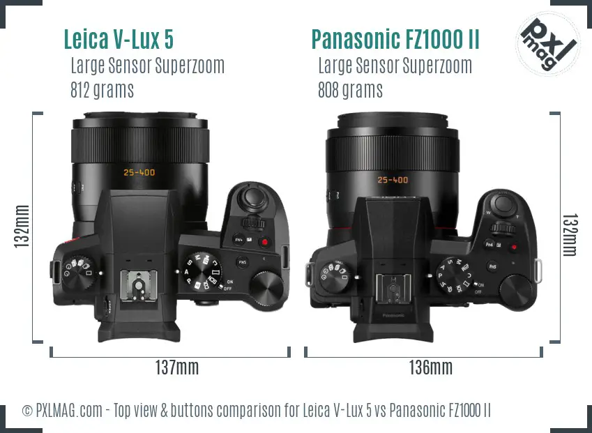 Leica V-Lux 5 vs Panasonic FZ1000 II top view buttons comparison