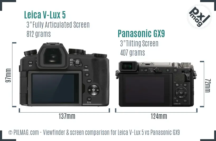 Leica V-Lux 5 vs Panasonic GX9 Screen and Viewfinder comparison