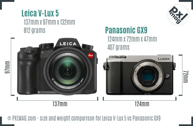 Leica V-Lux 5 vs Panasonic GX9 size comparison