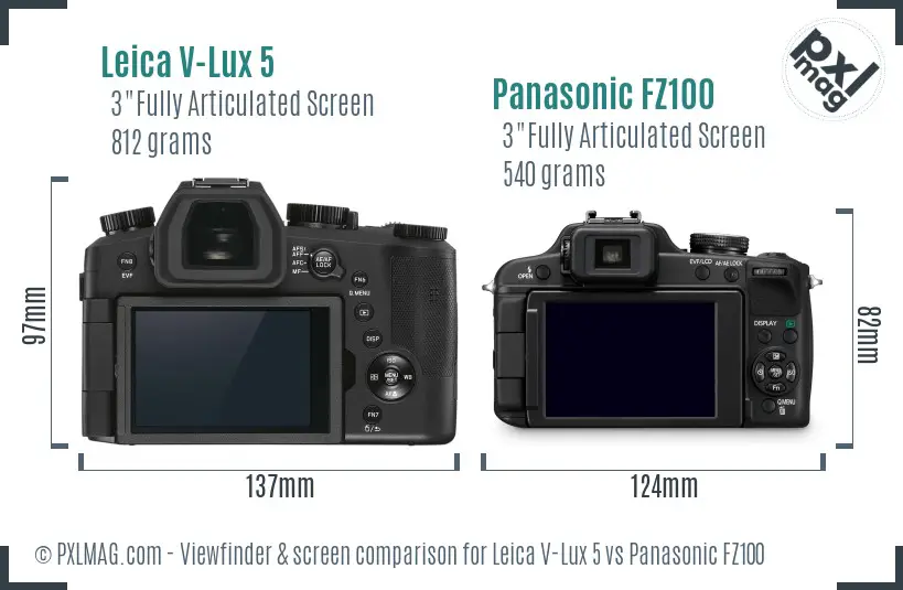 Leica V-Lux 5 vs Panasonic FZ100 Screen and Viewfinder comparison