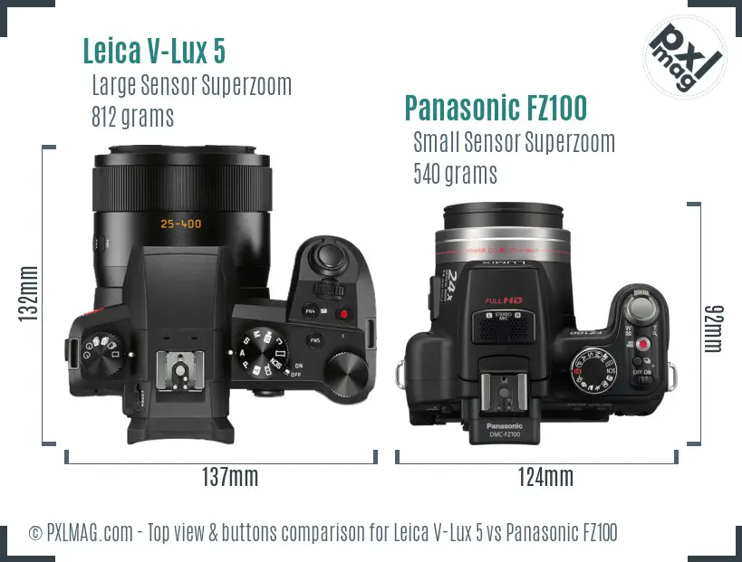 Leica V-Lux 5 vs Panasonic FZ100 top view buttons comparison