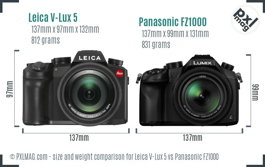 Leica V-Lux 5 vs Panasonic FZ1000 size comparison