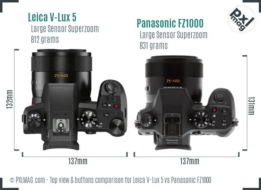 Leica V-Lux 5 vs Panasonic FZ1000 top view buttons comparison