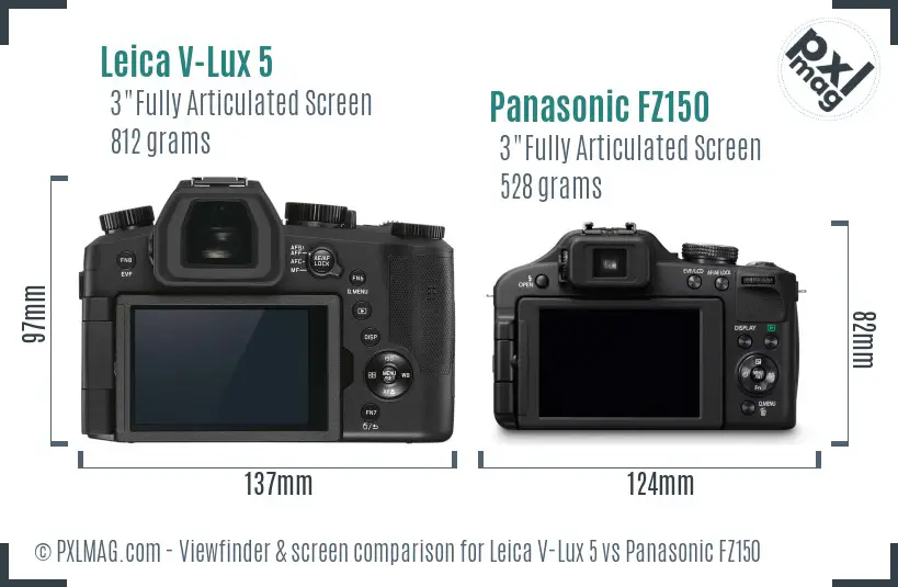 Leica V-Lux 5 vs Panasonic FZ150 Screen and Viewfinder comparison
