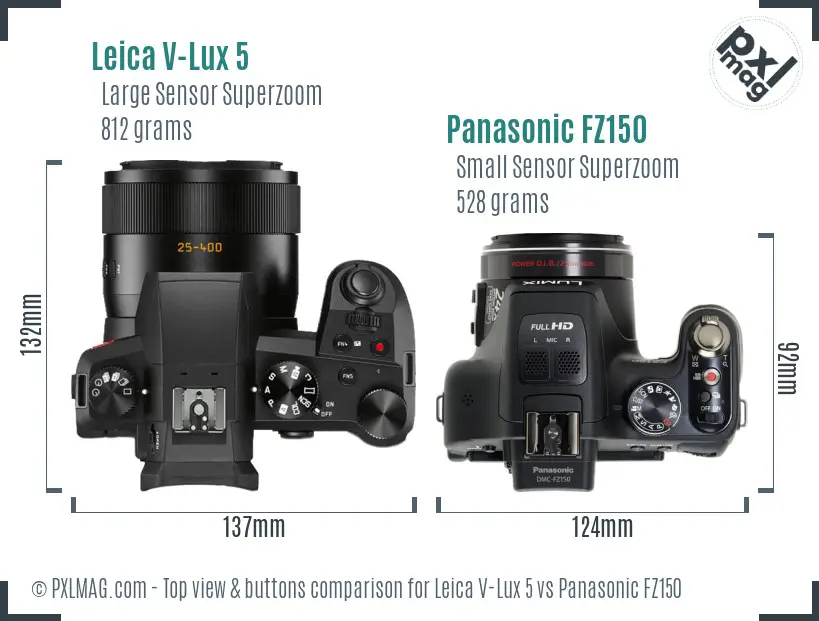 Leica V-Lux 5 vs Panasonic FZ150 top view buttons comparison