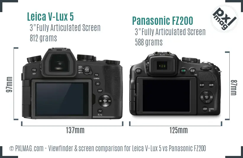 Leica V-Lux 5 vs Panasonic FZ200 Screen and Viewfinder comparison