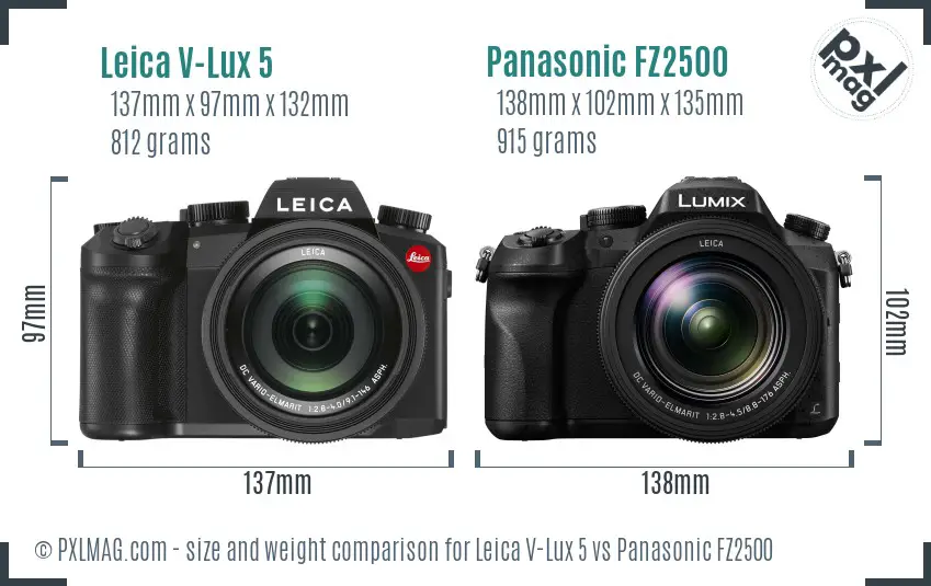 Leica V-Lux 5 vs Panasonic FZ2500 size comparison