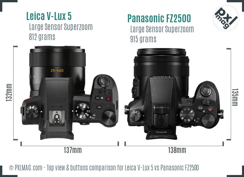 Leica V-Lux 5 vs Panasonic FZ2500 top view buttons comparison