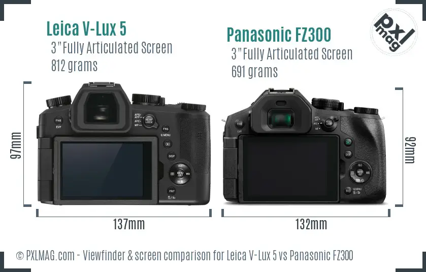 Leica V-Lux 5 vs Panasonic FZ300 Screen and Viewfinder comparison