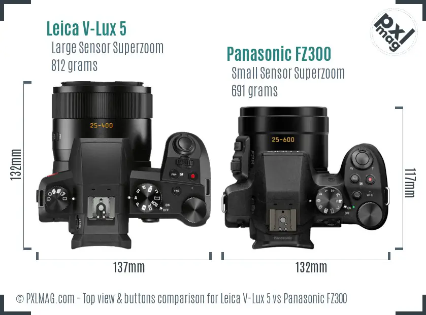 Leica V-Lux 5 vs Panasonic FZ300 top view buttons comparison