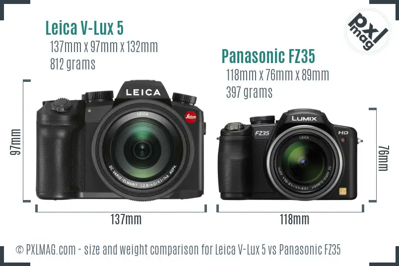 Leica V-Lux 5 vs Panasonic FZ35 size comparison