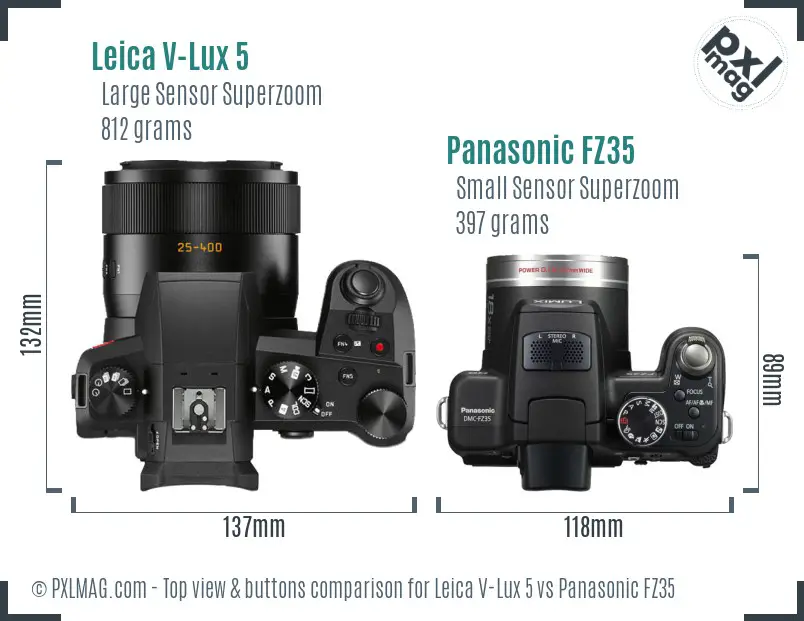 Leica V-Lux 5 vs Panasonic FZ35 top view buttons comparison