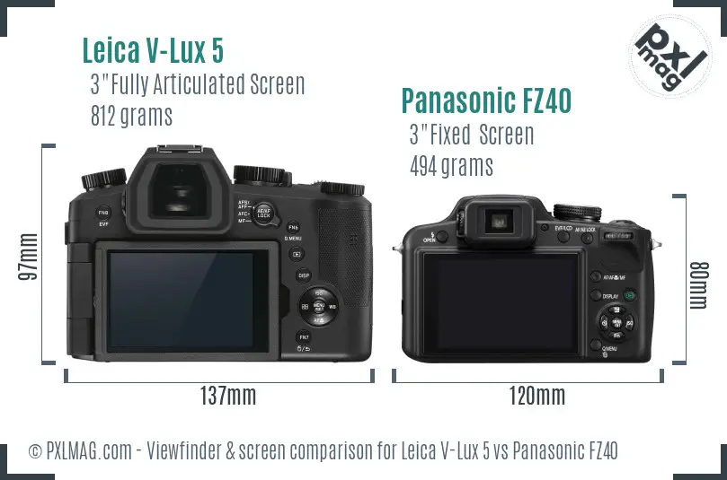 Leica V-Lux 5 vs Panasonic FZ40 Screen and Viewfinder comparison