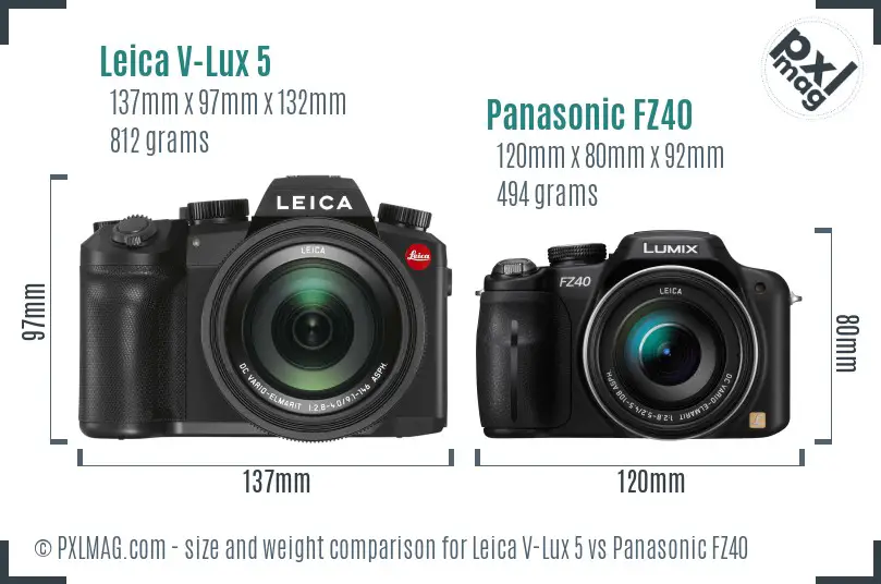 Leica V-Lux 5 vs Panasonic FZ40 size comparison