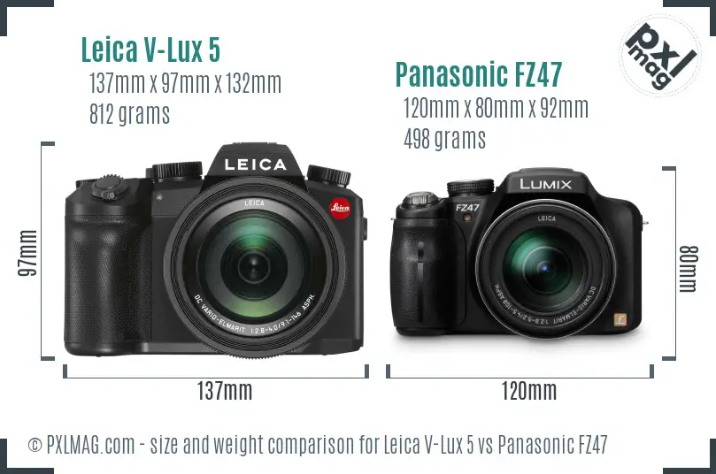 Leica V-Lux 5 vs Panasonic FZ47 size comparison