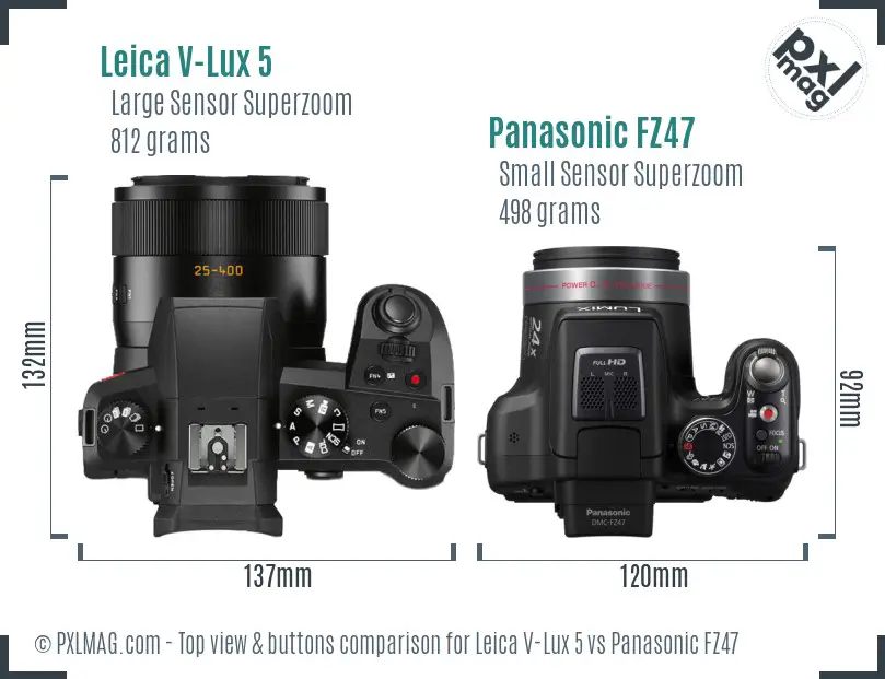 Leica V-Lux 5 vs Panasonic FZ47 top view buttons comparison