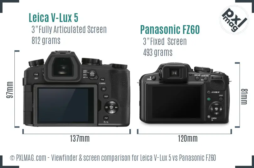 Leica V-Lux 5 vs Panasonic FZ60 Screen and Viewfinder comparison