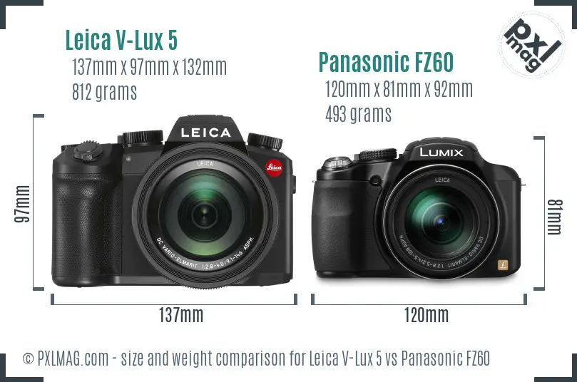 Leica V-Lux 5 vs Panasonic FZ60 size comparison