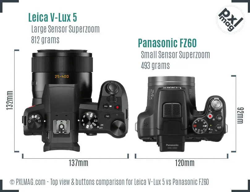 Leica V-Lux 5 vs Panasonic FZ60 top view buttons comparison