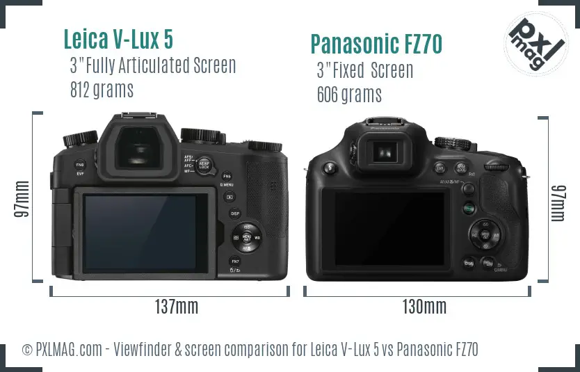 Leica V-Lux 5 vs Panasonic FZ70 Screen and Viewfinder comparison