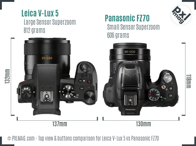 Leica V-Lux 5 vs Panasonic FZ70 top view buttons comparison