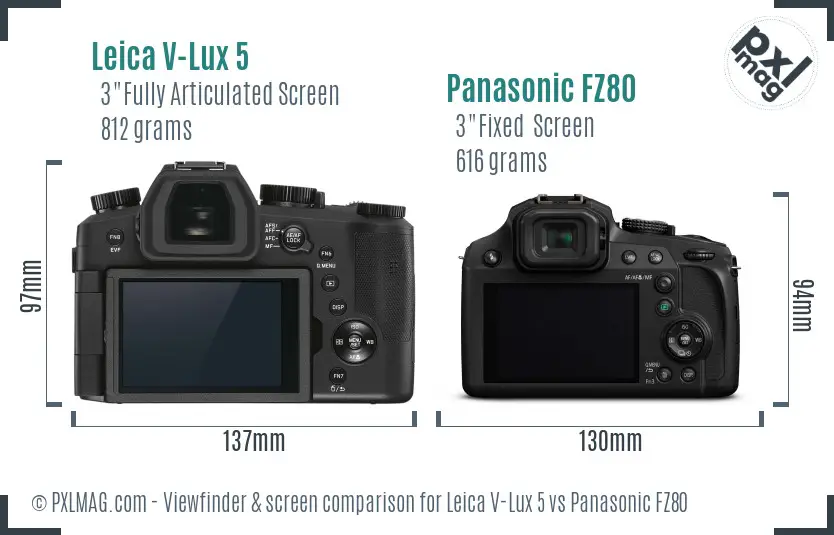 Leica V-Lux 5 vs Panasonic FZ80 Screen and Viewfinder comparison