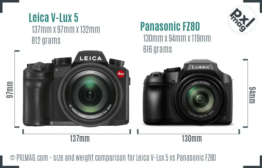 Leica V-Lux 5 vs Panasonic FZ80 size comparison