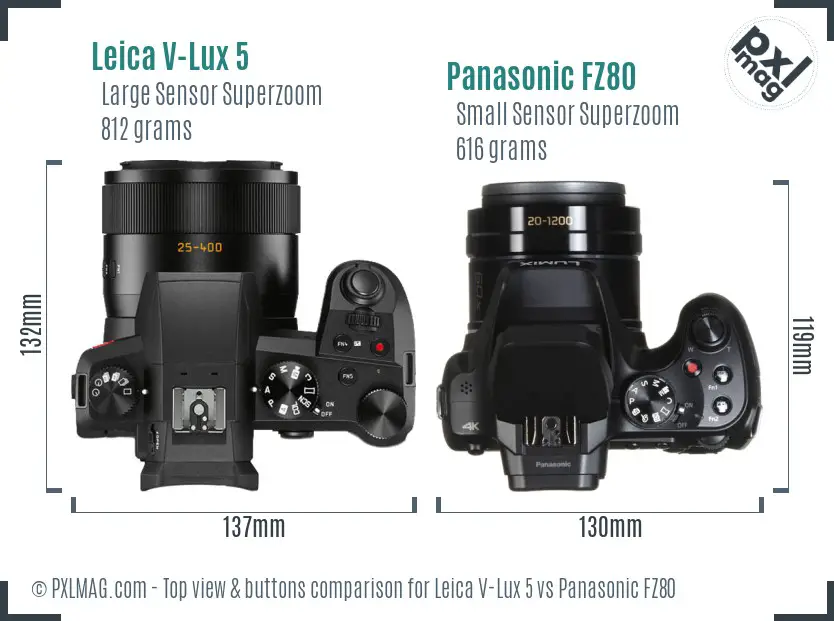 Leica V-Lux 5 vs Panasonic FZ80 top view buttons comparison