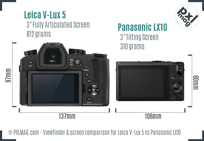 Leica V-Lux 5 vs Panasonic LX10 Screen and Viewfinder comparison