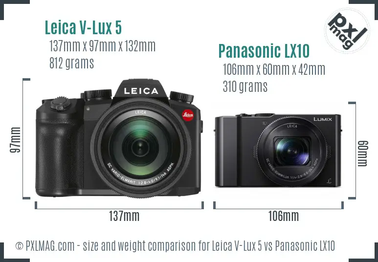 Leica V-Lux 5 vs Panasonic LX10 size comparison