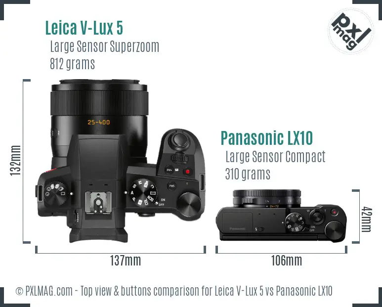 Leica V-Lux 5 vs Panasonic LX10 top view buttons comparison