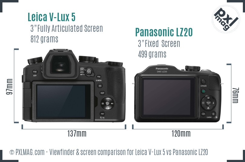 Leica V-Lux 5 vs Panasonic LZ20 Screen and Viewfinder comparison