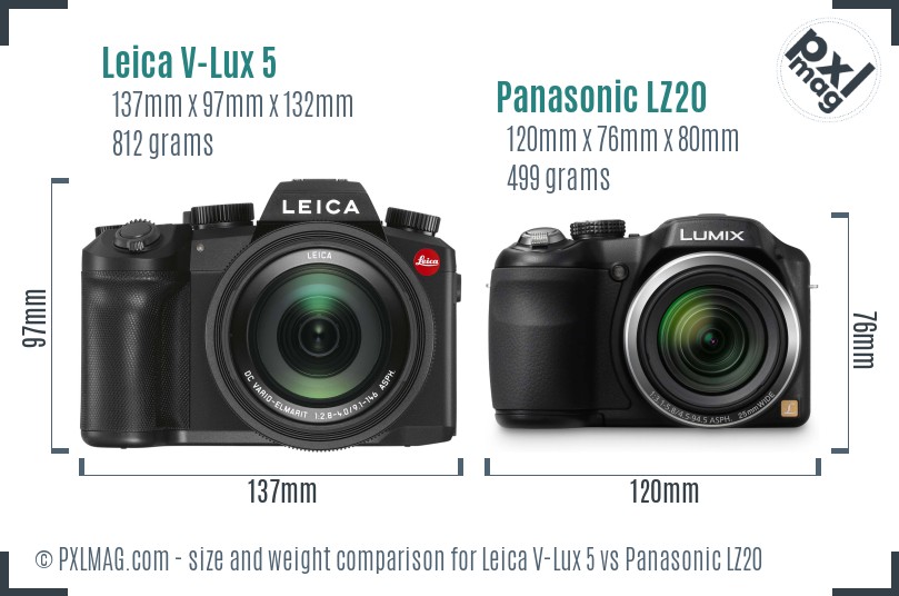 Leica V-Lux 5 vs Panasonic LZ20 size comparison Leica V-Lux 5 vs Panasonic LZ20 size comparison